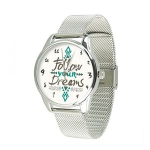 Reloj "Sigue tus sueños" (correa de acero inoxidable plateada) + correa adicional (5009888)